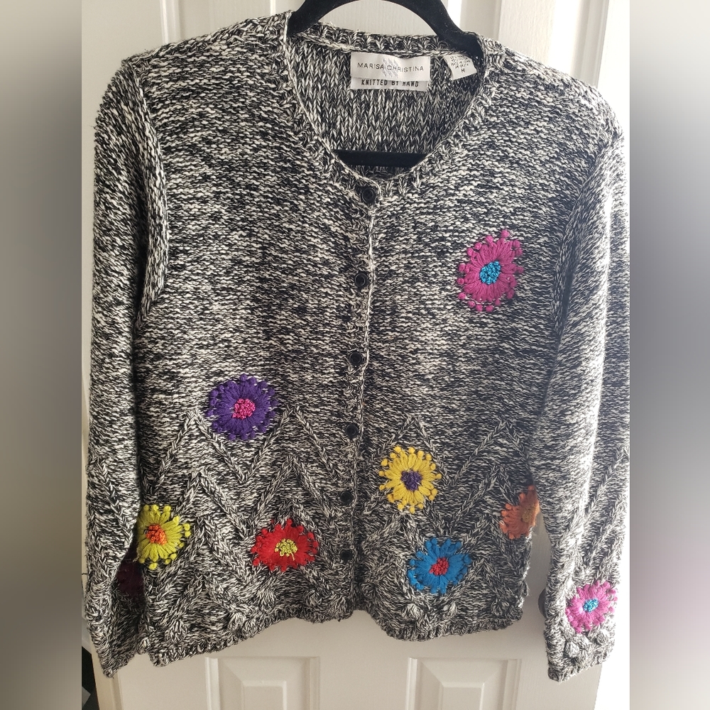 Vintage Marisa Christina Sweater Cardigan Knitted by Hand Medium